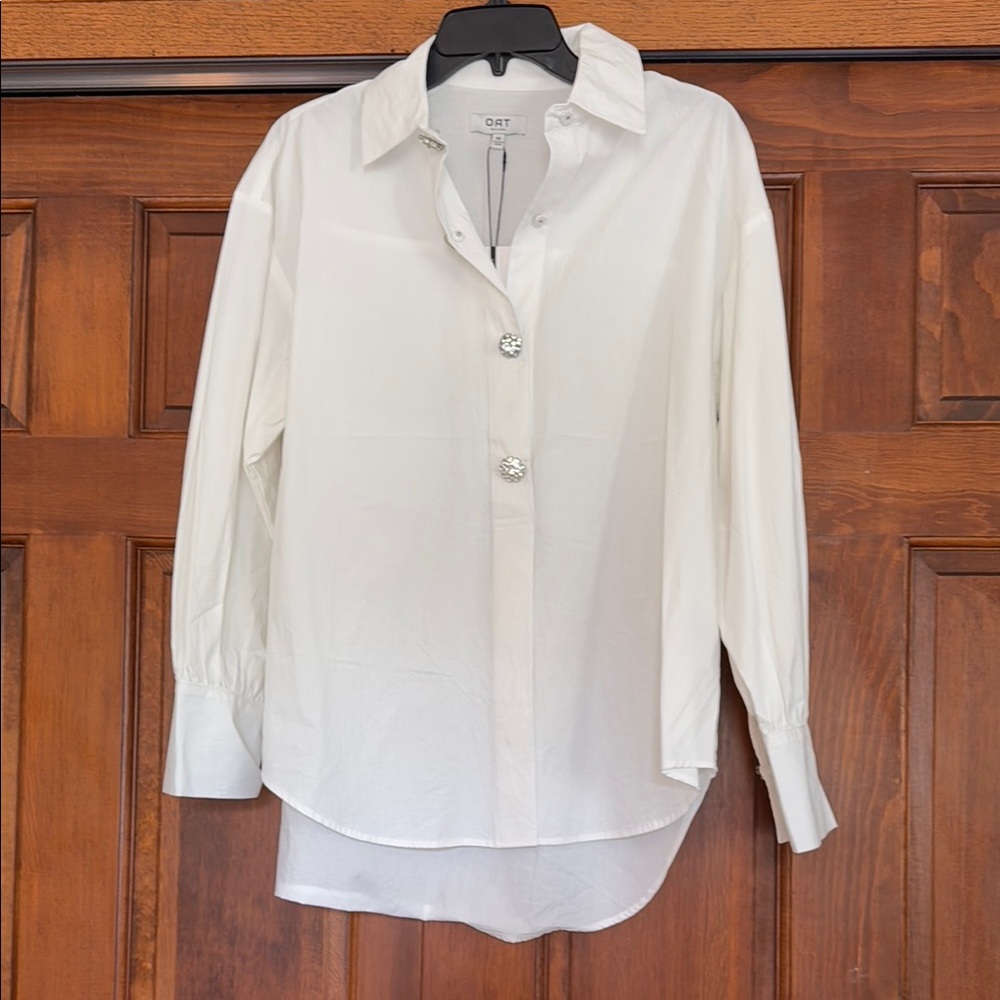 Oat New York White Button Down Shirt with Rhinestone Buttons